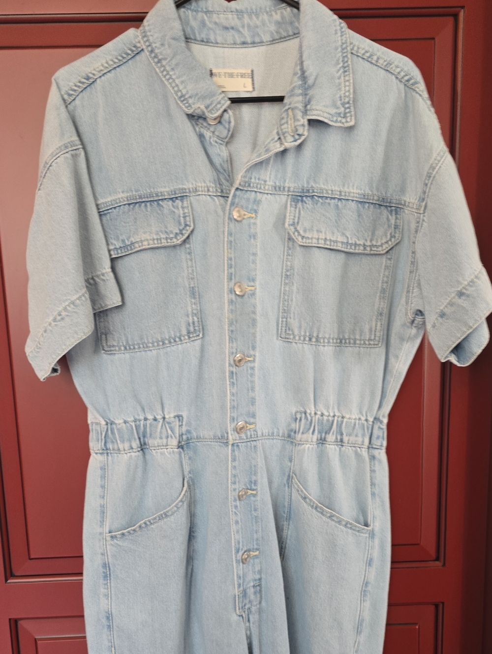 We The Free Light Wash Denim Jumpsuit